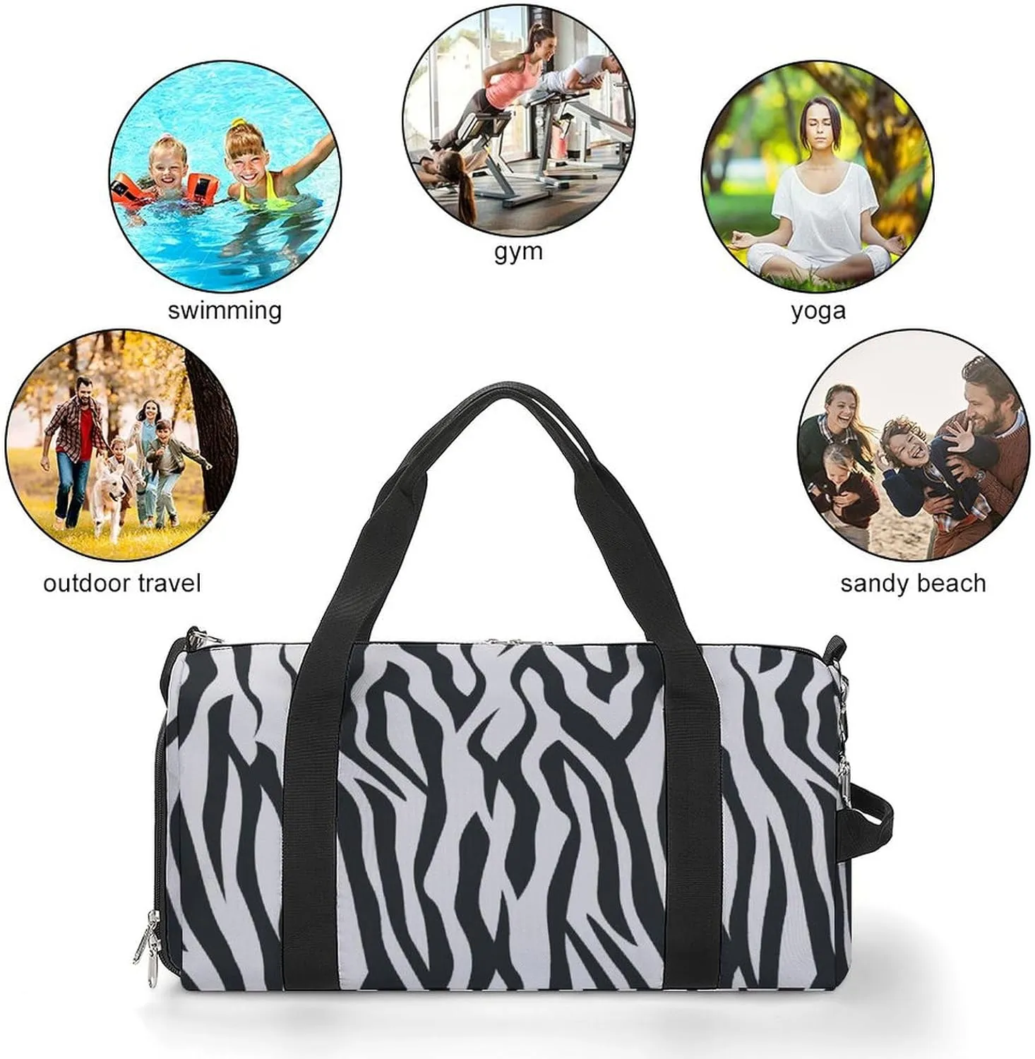 Zebra Print Sport Gym Duffle Travel Bag with Shoe Compartment,Wet Pocket for Men And Women
