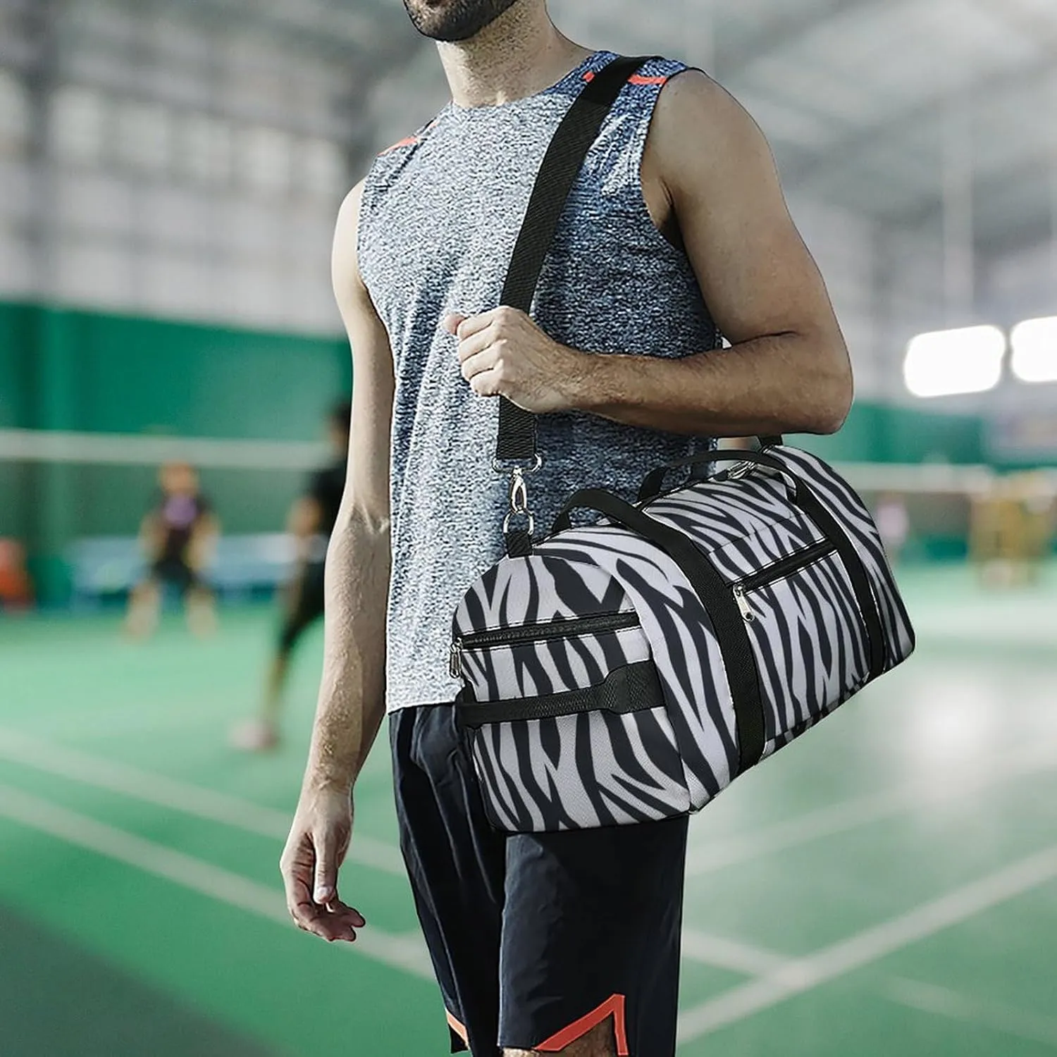 Zebra Print Sport Gym Duffle Travel Bag with Shoe Compartment,Wet Pocket for Men And Women