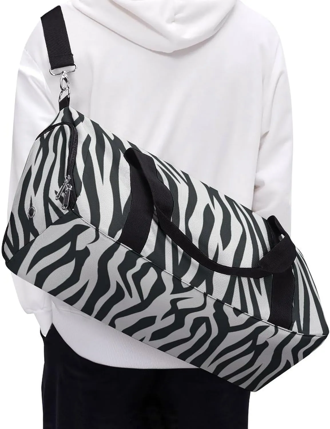 Zebra Print Sport Gym Duffle Travel Bag with Shoe Compartment,Wet Pocket for Men And Women