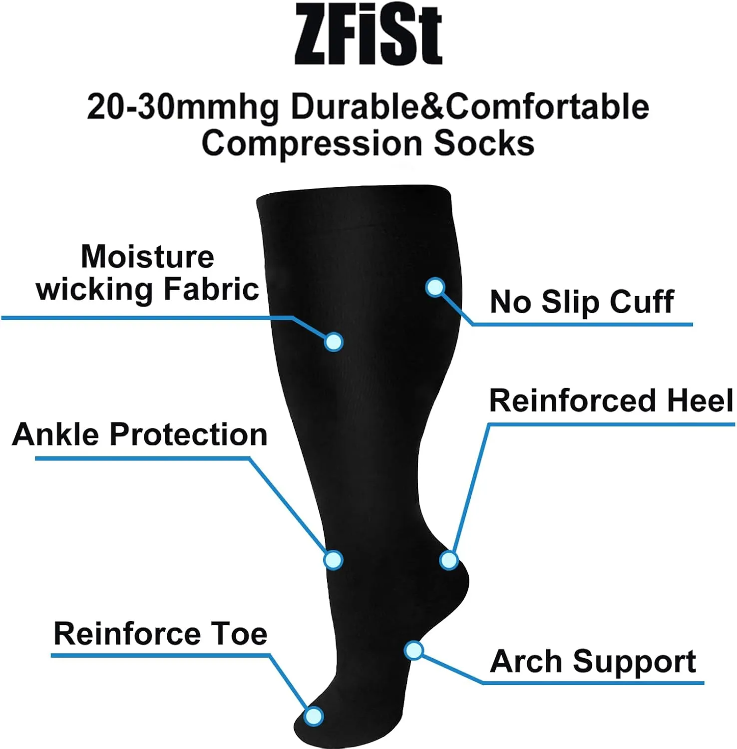 ZFiSt Plus Size Compression Socks Wide Calf for Women Men,Sport Compression Stocking Nurse Socks