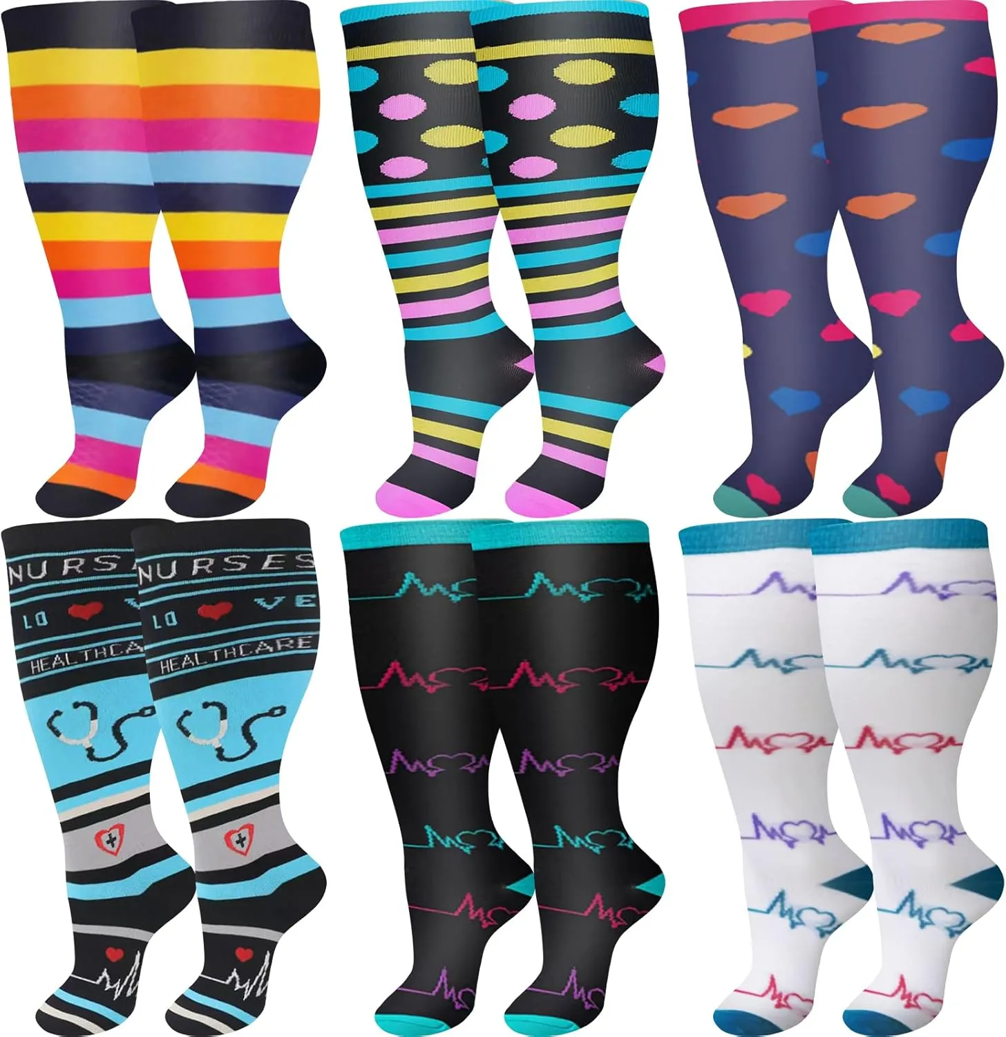 ZFiSt Plus Size Compression Socks Wide Calf for Women Men,Sport Compression Stocking Nurse Socks